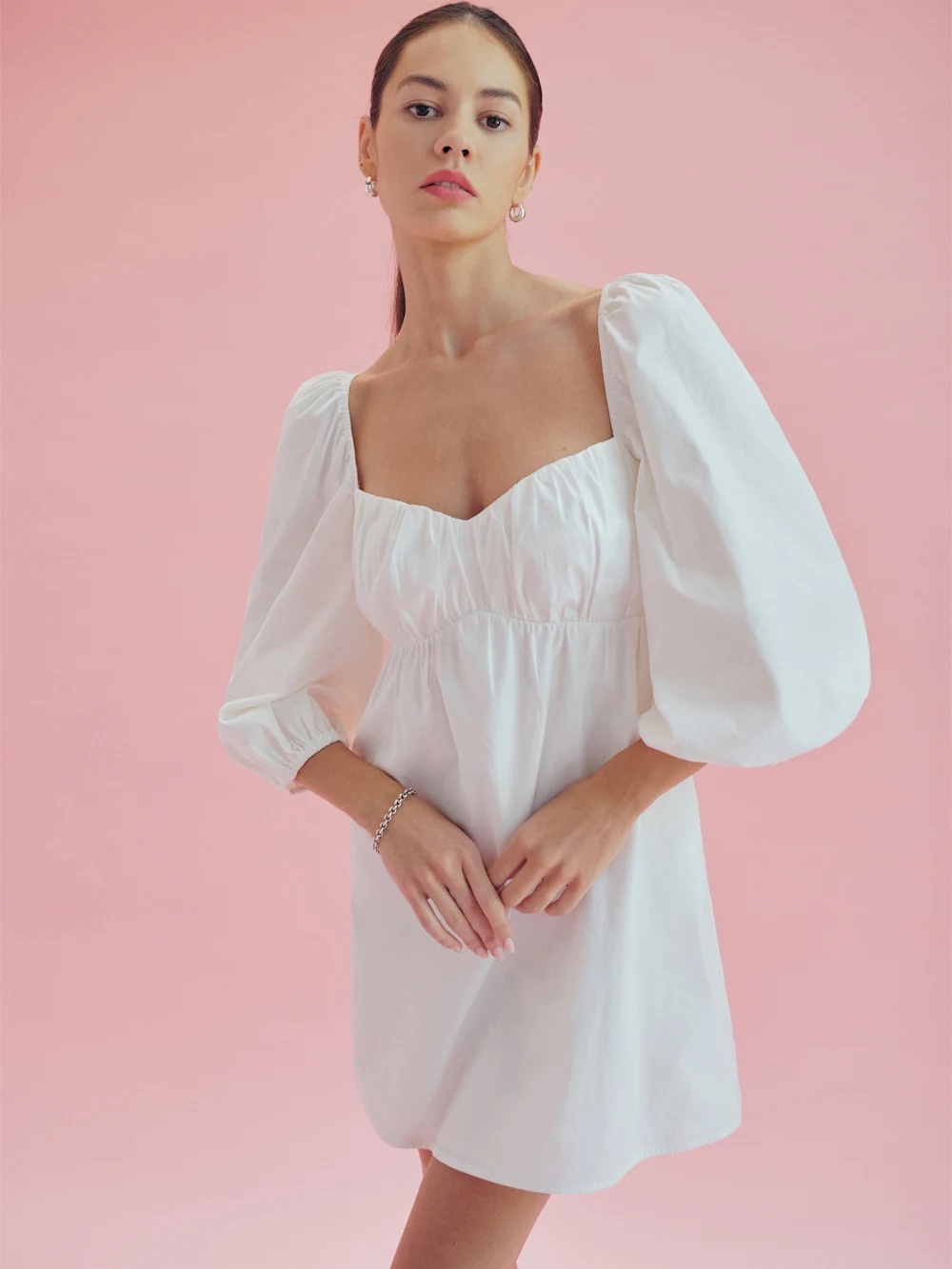 Reformation Cream Long-Sleeve Mini Dress